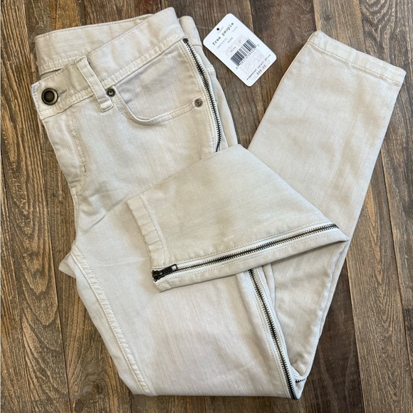 Free People Cream Denim with Side Zipper Detail| Free People Denim| Free People - Picture 10 of 10